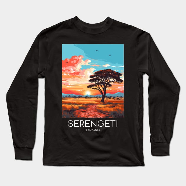 A Pop Art Travel Print of the Serengeti National Park - Tanzania Long Sleeve T-Shirt by Studio Red Koala